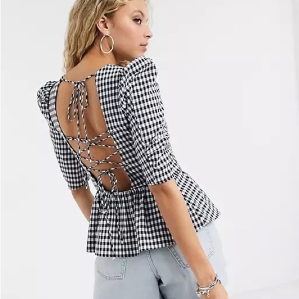 Topshop gingham tie back top SZ:6